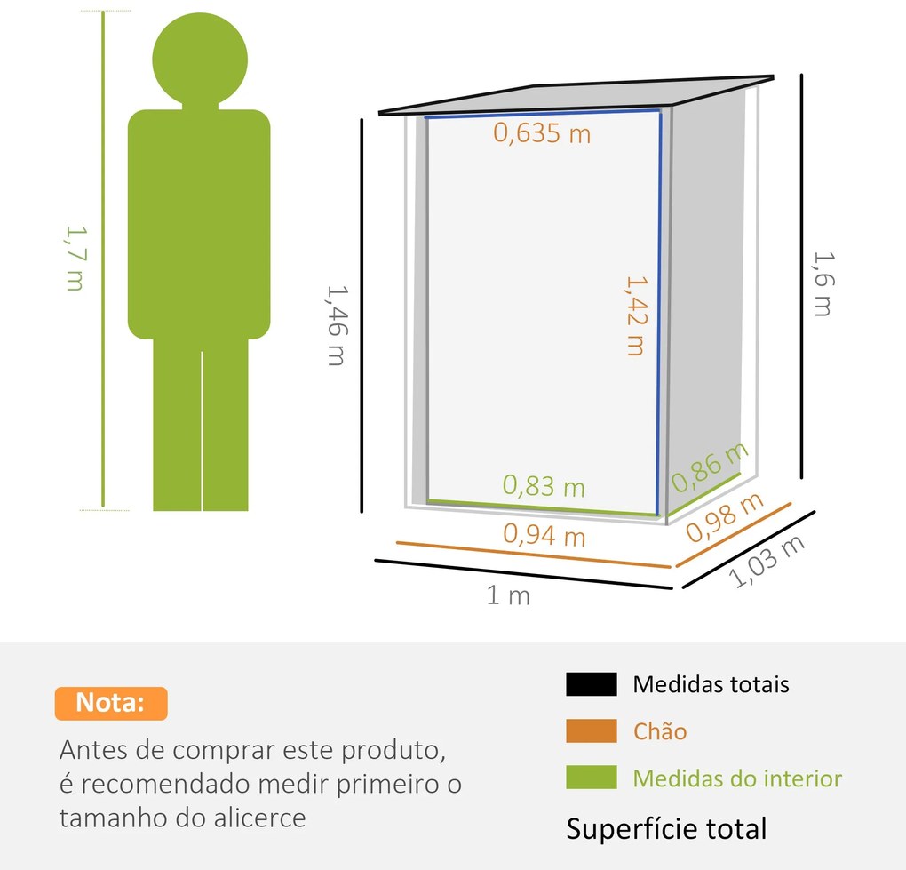 Outsunny Abrigo de Jardim 0,92 m² 100x103x160cm Abrigo Exterior de Aço