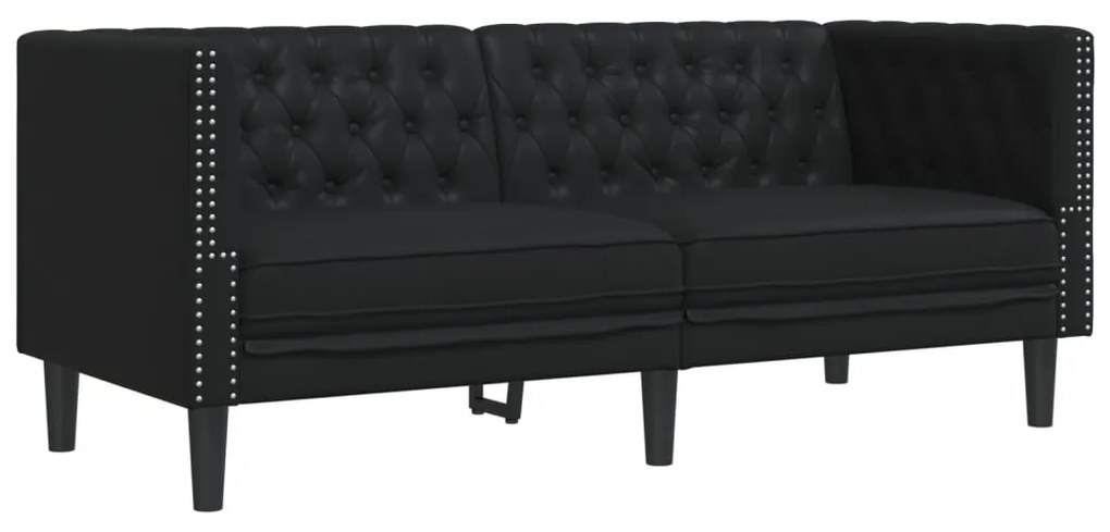 3 pcs conjunto de sofás chesterfield couro artificial preto