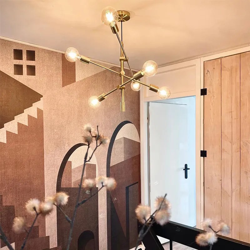 Candeeiro de suspensão Art Deco latão 6-luzes - Sydney