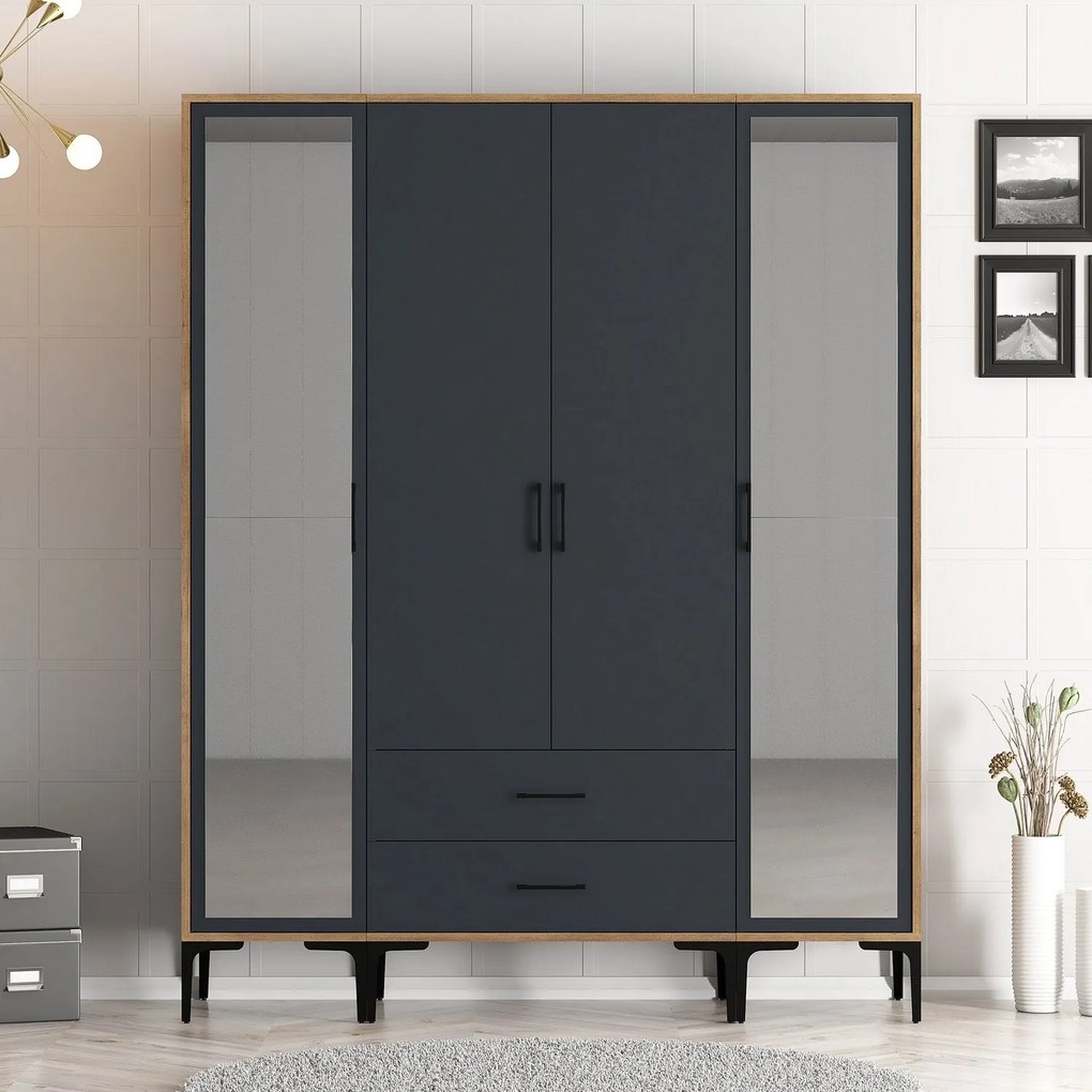 Roupeiro Kumsal RTR – Nogueira Antracite – 160x47,5x201,4 cm