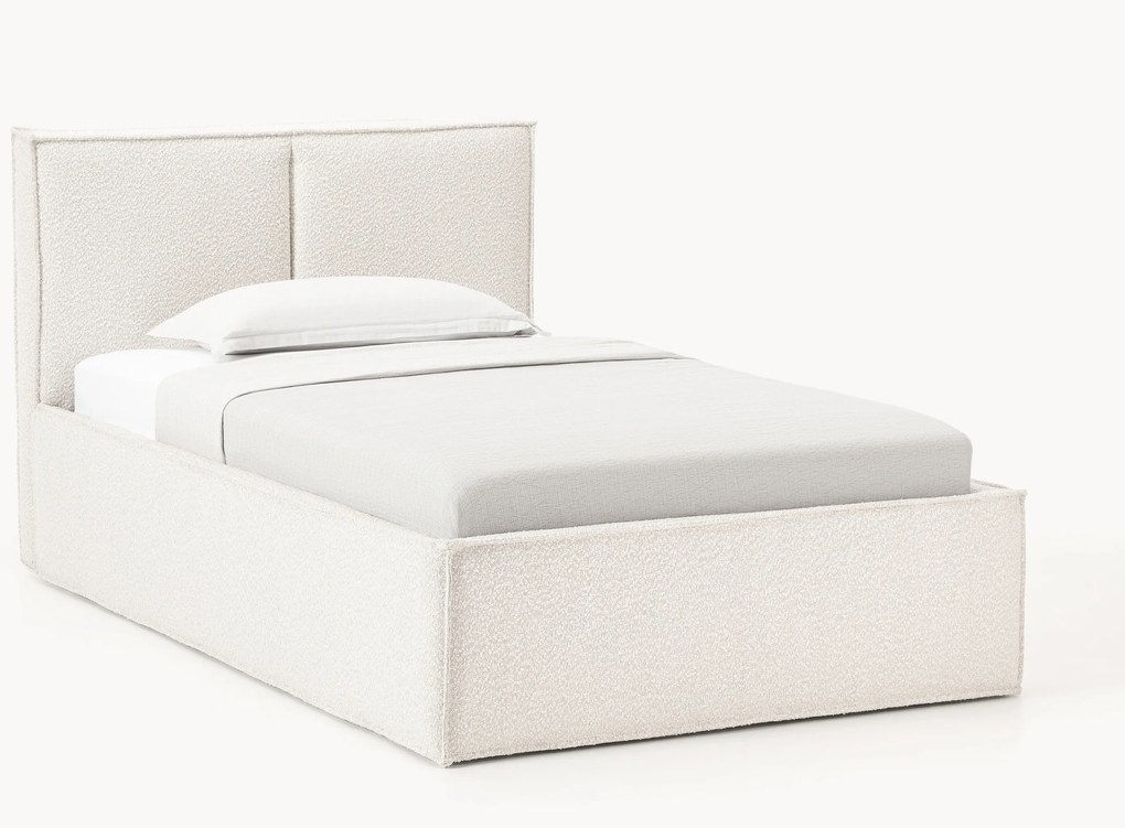 Cama de solteiro estofada em bouclé com arrumação Dream