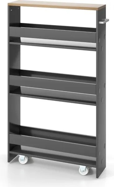 Carrinho de cozinha de arrumação estreito com 4 Estantes Rodas Organizador Móvel Economizador de Espaço para a Casa de Banho 48 x 13 x 81 cm Cinzento