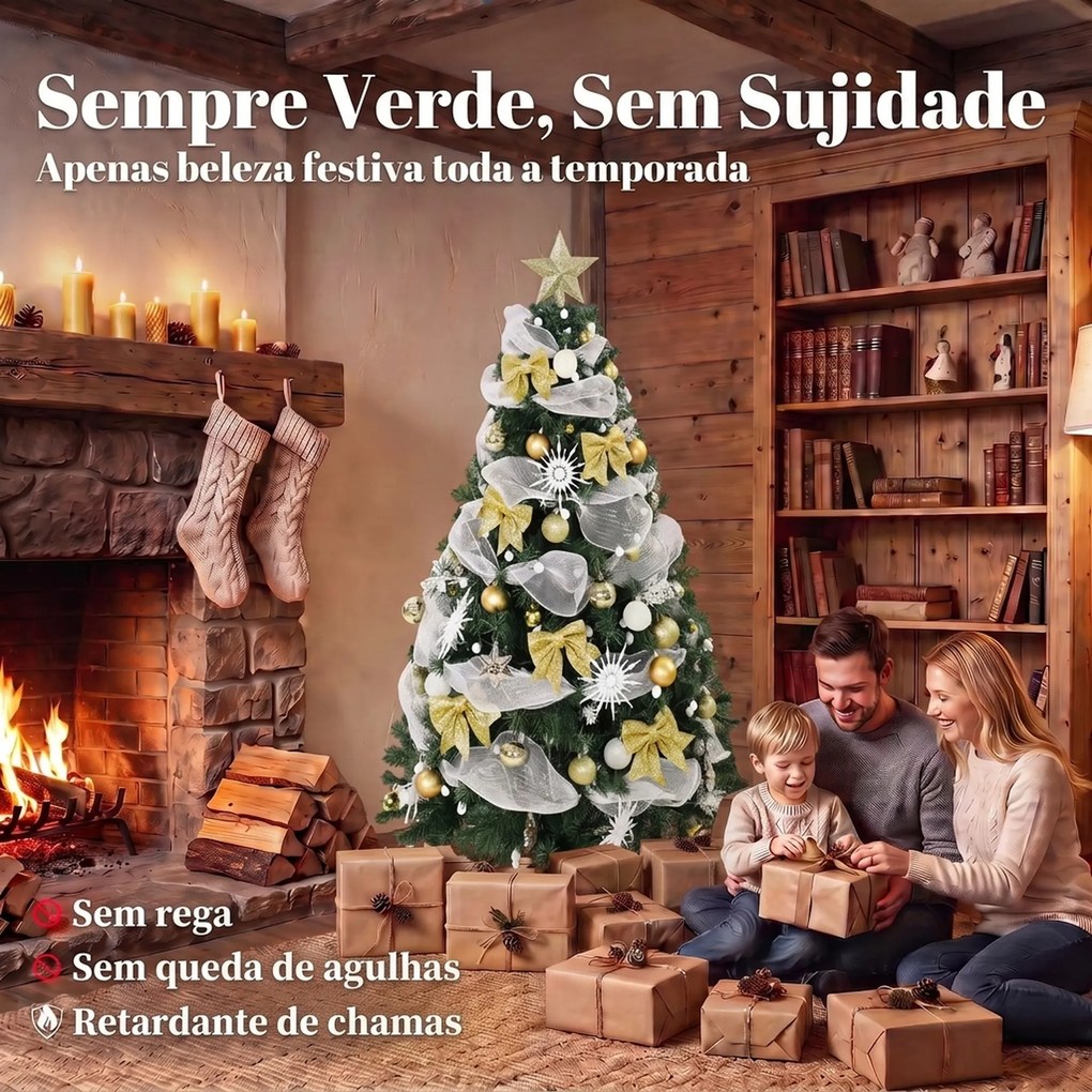 Árvore de Natal 180 cm com 200 luzes LED, 8 modos, 800 ramos e comando, verde