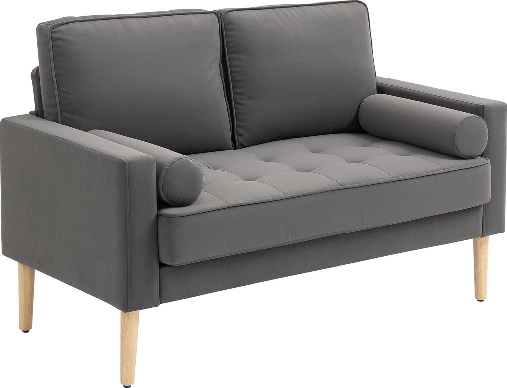 Sofá de 2 lugares moderno em veludo, com 127 cm, almofadas grossas, 2 travesseiros e assento estofado 127 x 73 x 85 cm cinzento