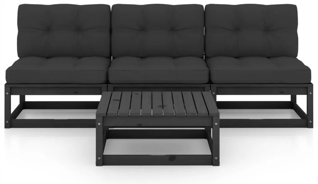 4 pcs conjunto longue de jardim c/ almofadões pinho maciço