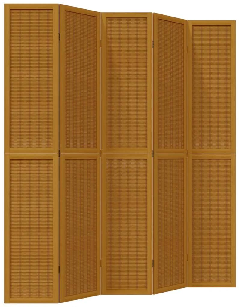 Biombo c/ 5 painéis madeira de paulownia maciça castanho