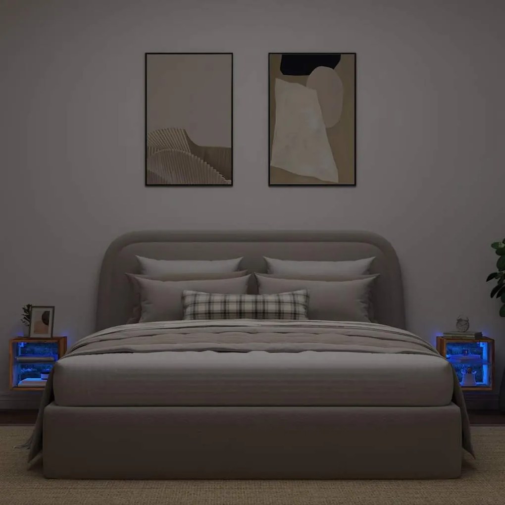 Móveis parede p/ TV luzes LED 2 pcs 30x28,5x30 cm madeira velha
