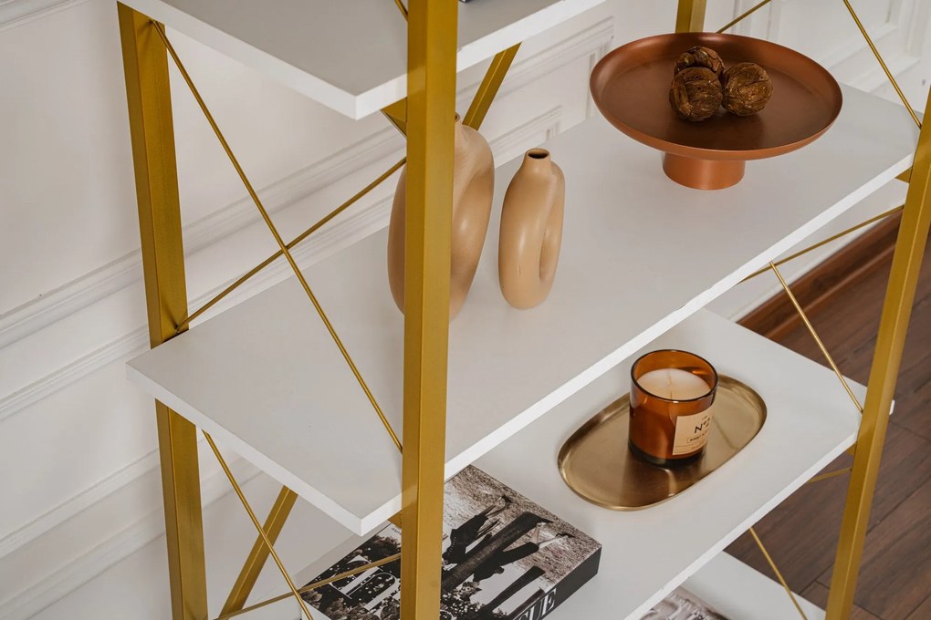 Estante Elysian – Branco e Dourado – 90 x 180 x 33,5 cm