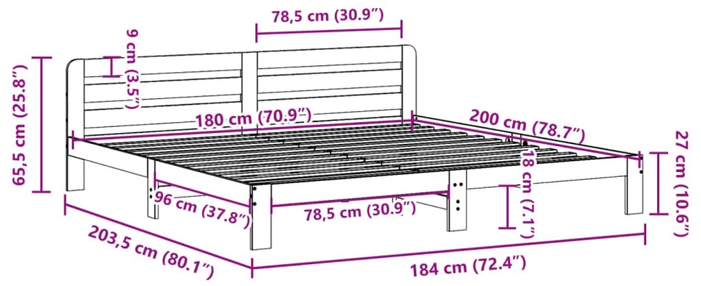 Cama sem colchão 180x200 cm madeira de pinho maciça branco