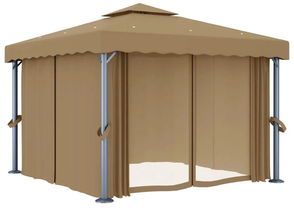 Gazebo com cortina 3x3 m alumínio cinzento-acastanhado