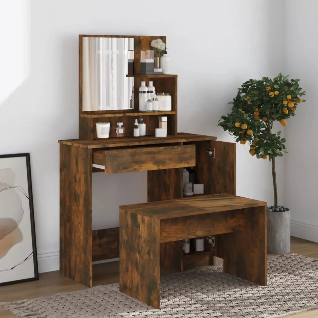 3114152 vidaXL Conjunto toucador 86,5x35x136 cm cor carvalho fumado