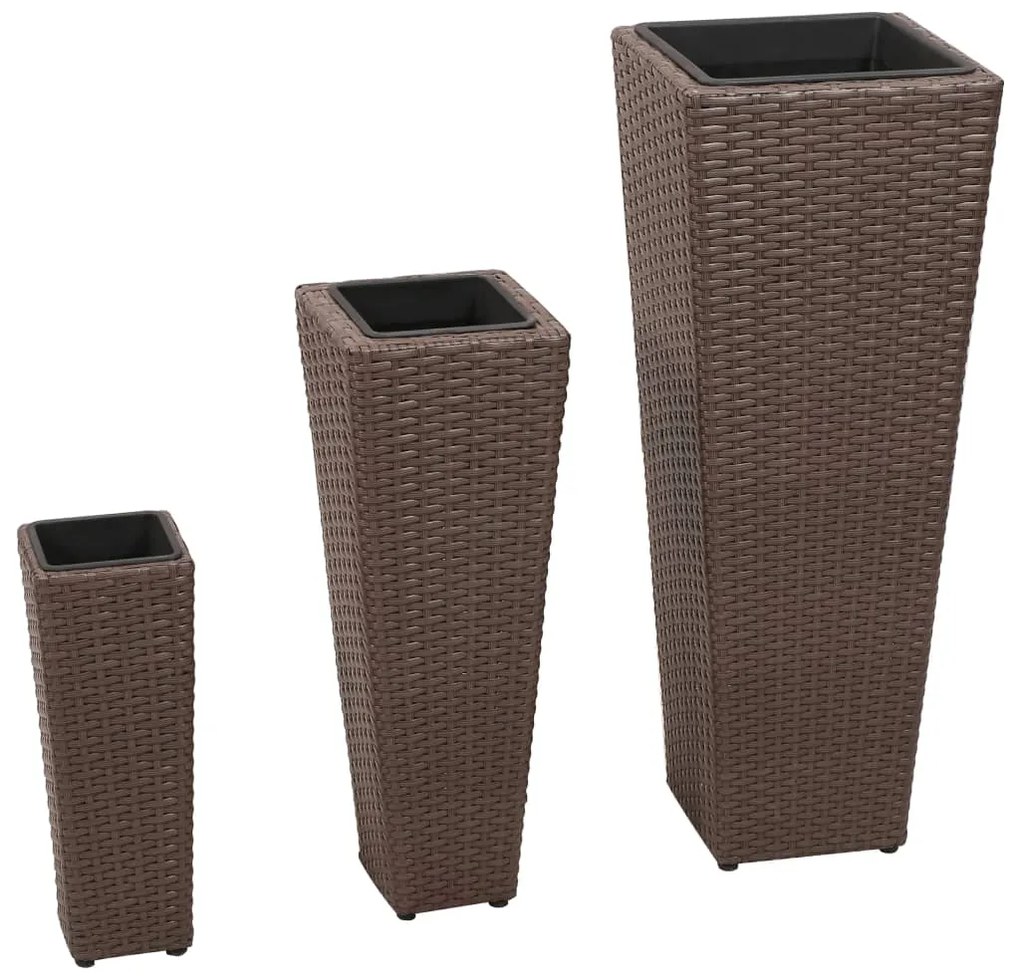 vidaXL Floreiras de jardim altas 3 pcs vime PE castanho