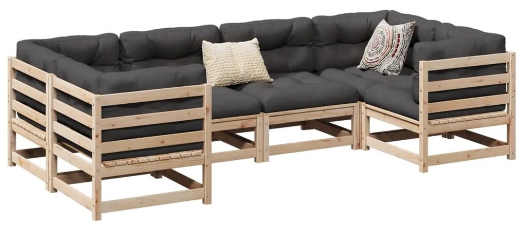 6 pcs conjunto de sofás de jardim c/ almofadões pinho maciço