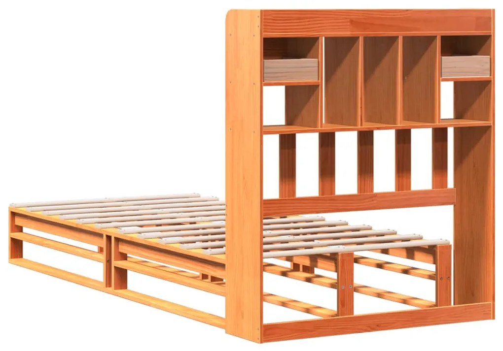 Cama com estante sem colchão 90x200cm pinho maciço castanho-mel