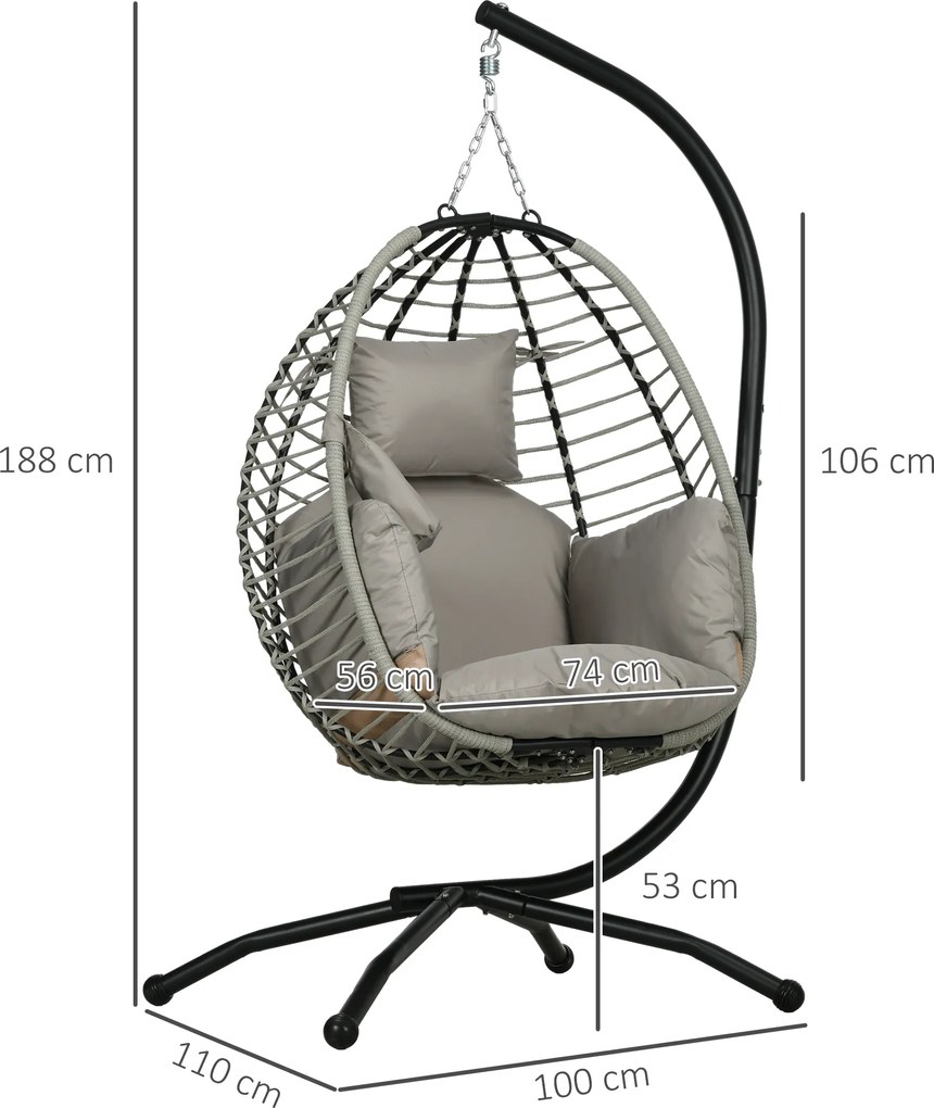 Cadeira Supensa com Suporte com Cesta Dobrável Almofada e Apoio para a Cabeça  110x100x188 cm Cinza e Preto