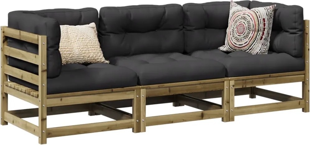 vidaXL 3 pcs conjunto de sofás para jardim madeira de pinho impregnada