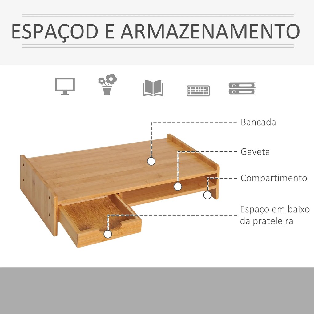 Suporte para Monitor de Bambu Organizador de Escritório para Monitor P