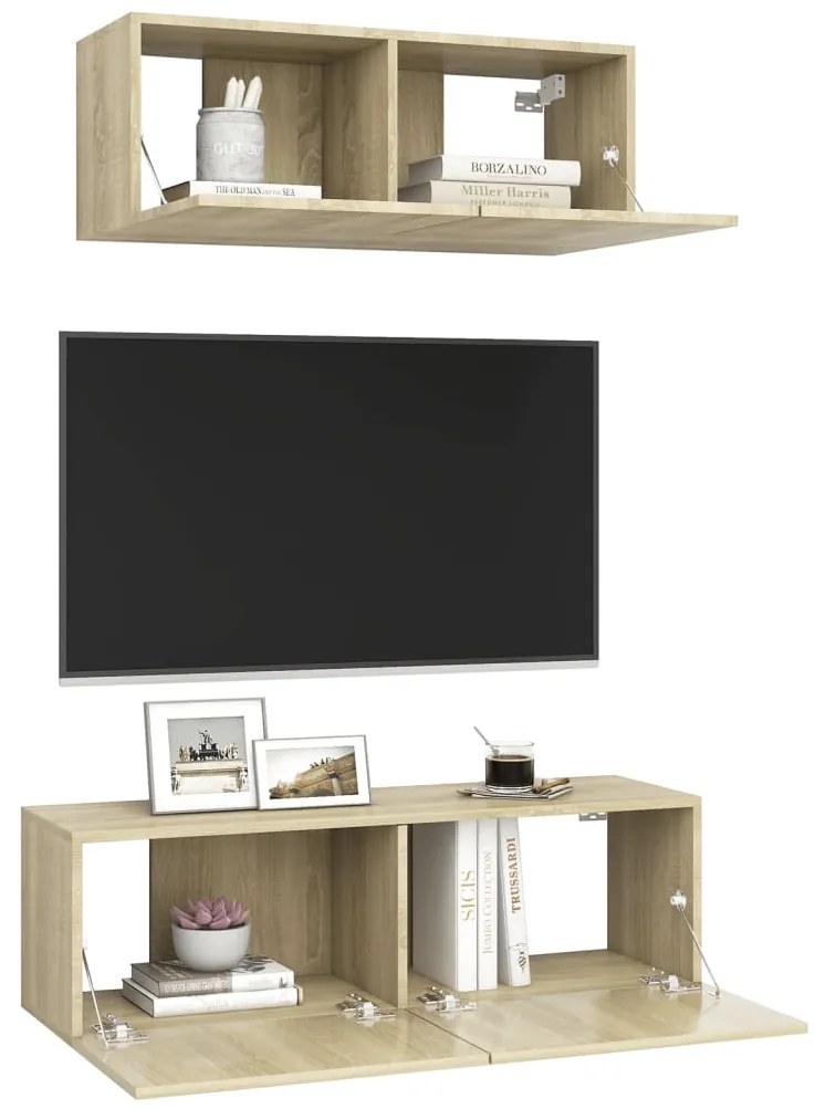 2 pcs conjunto de móveis TV derivados madeira carvalho sonoma
