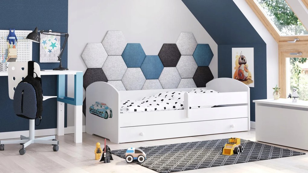 Cama infantil branca polícia com gaveta Luk 160x80 - colchão e estrado incluído