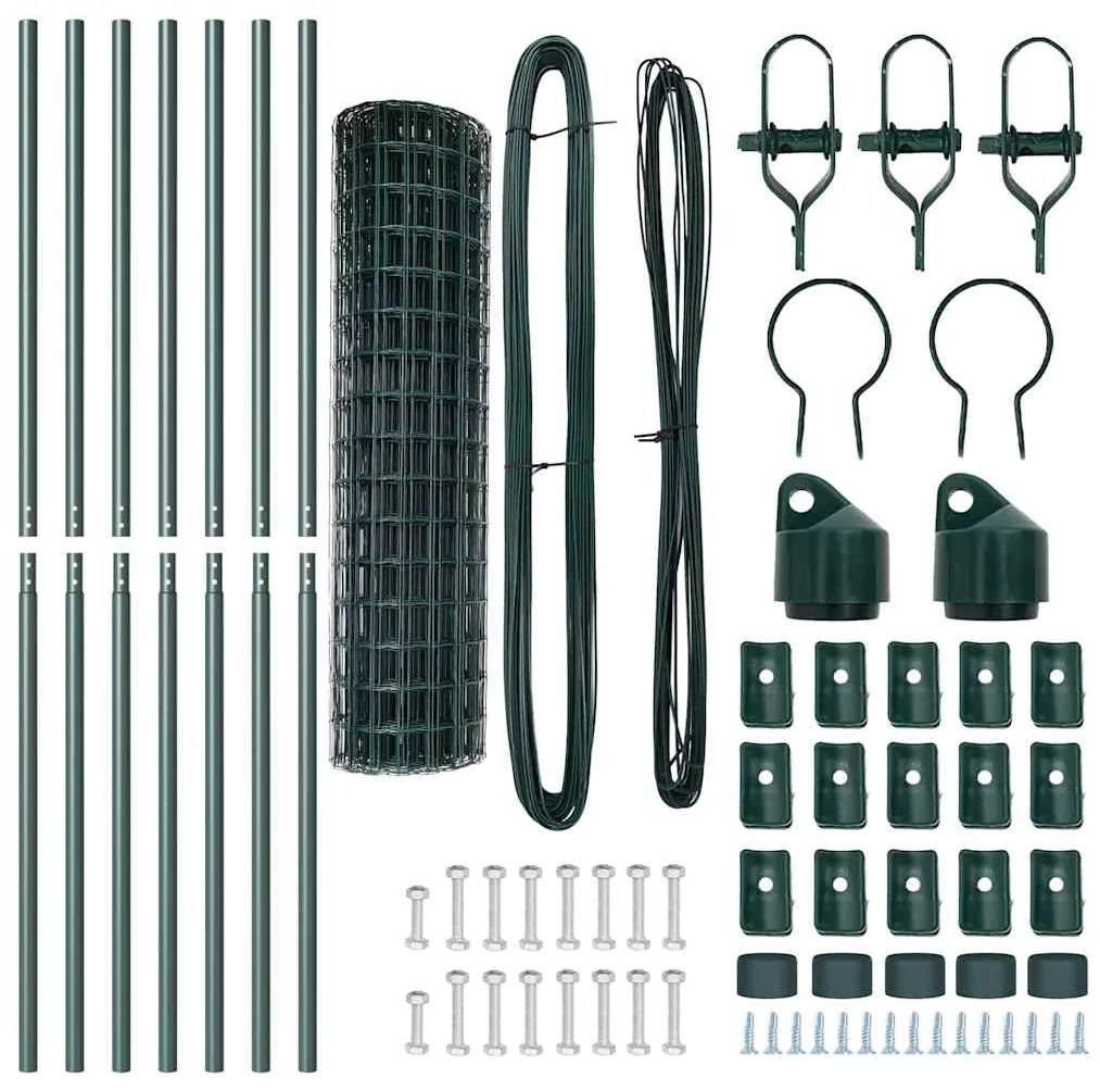 Cerca Euro com 7 postes, 1,2 x 10 m, em aço galvanizado verde