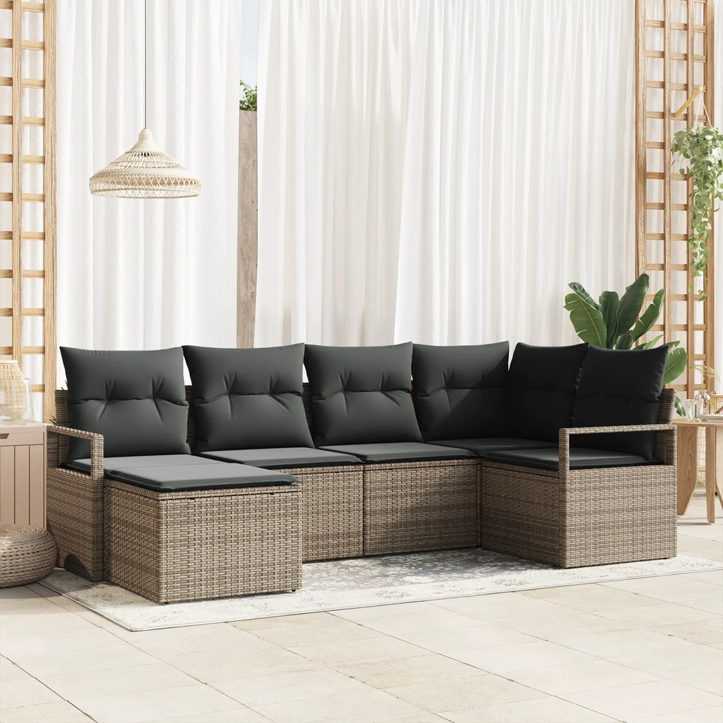 Conjunto de Sofá de Jardim vidaXL 6 Peças com Almofadas Cinza de Ratta