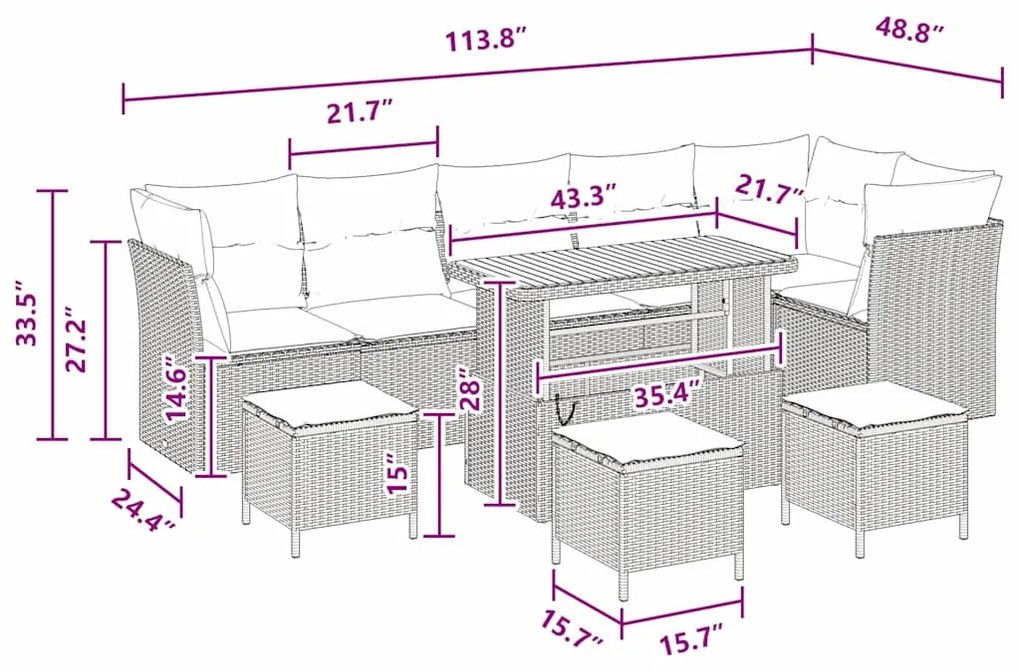 Conjunto de Sofá de Jardim com 10 Peças e Almofadas em Rattan Preto e
