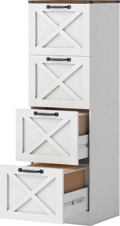 Móvel arquivo para Escritório 40x40x131 cm com 4 Gavetas com Trilho Suspenso para A4 e Carta  Branco