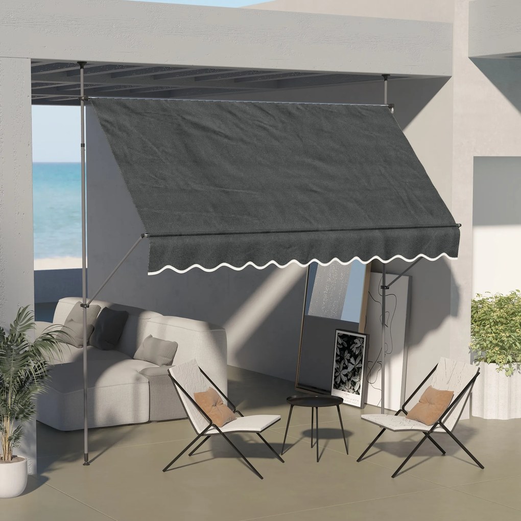 Toldo Manual Retrátil com Manivela 300x120x210-300 cm com Altura Ajustável Impermeável para Jardim Varanda Cinza Escuro