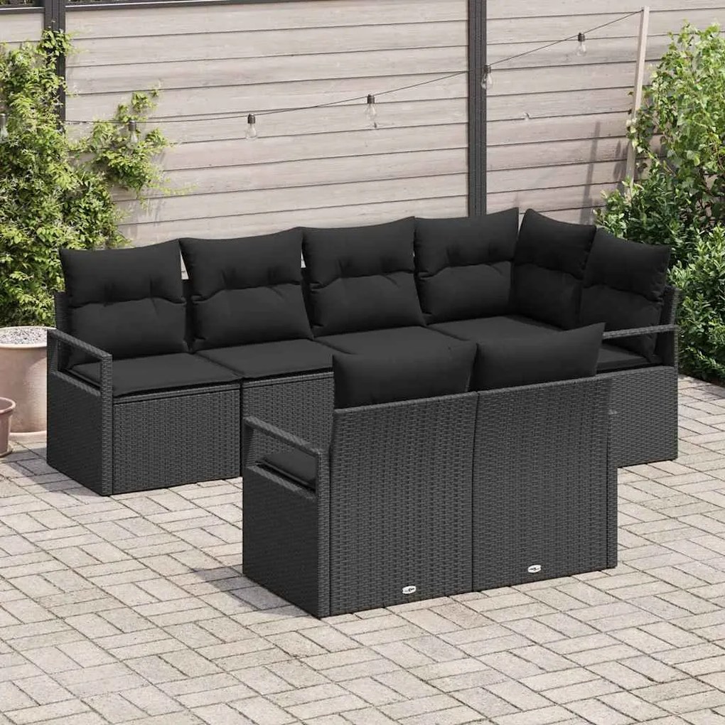 Conjunto de Sofá para Jardim vidaXL 7 Peças com Almofadas Preto Polyra