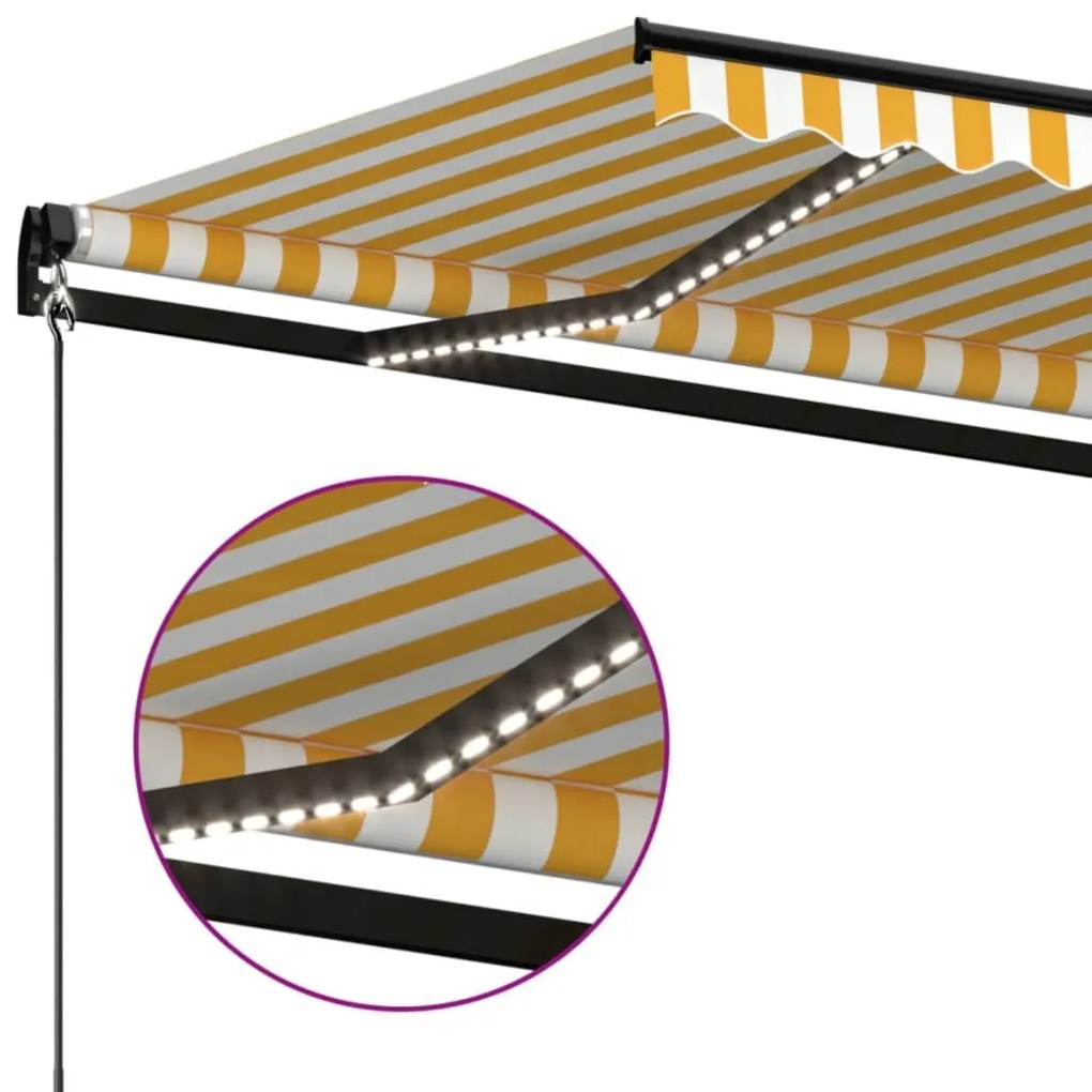 Toldo retrátil manual com LED 400x350 cm amarelo e branco