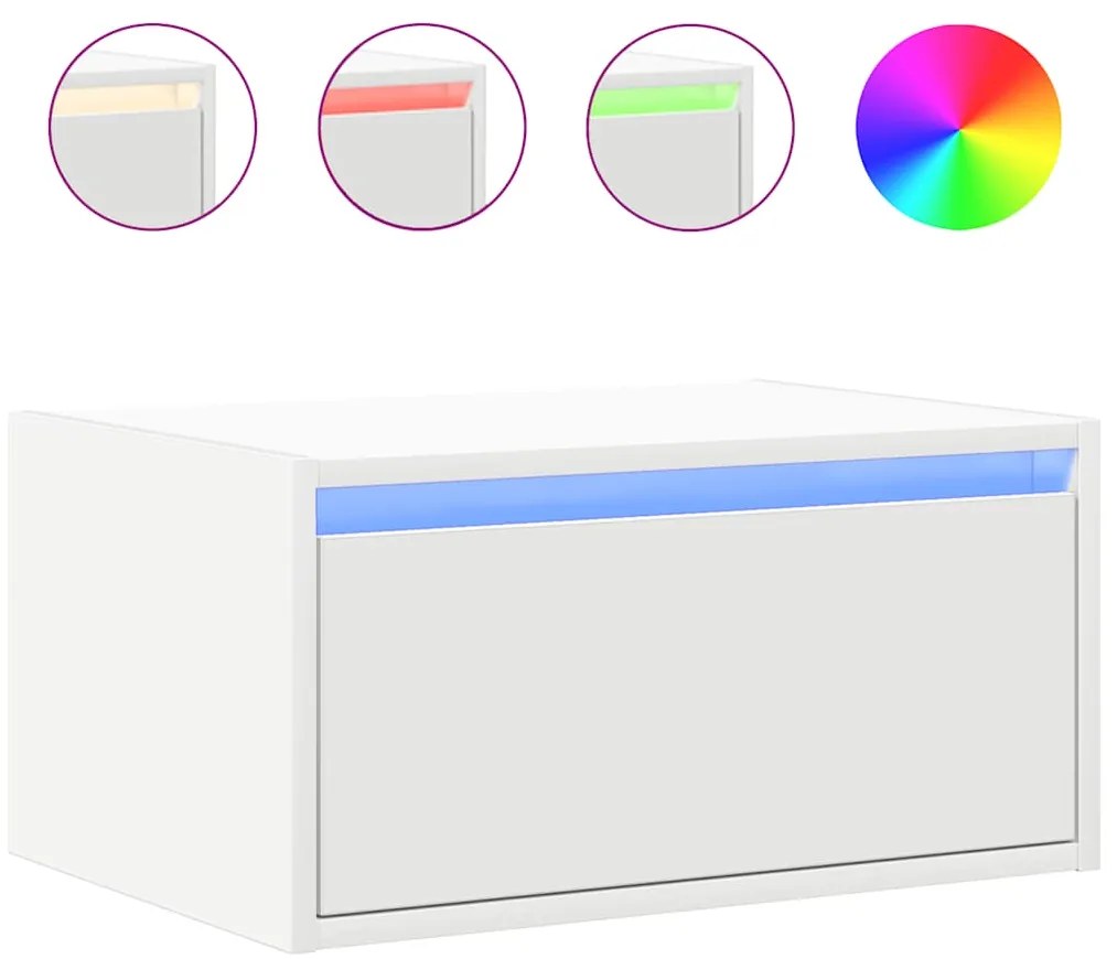 Mesas de cabeceira de parede com luzes LED 2 pcs branco