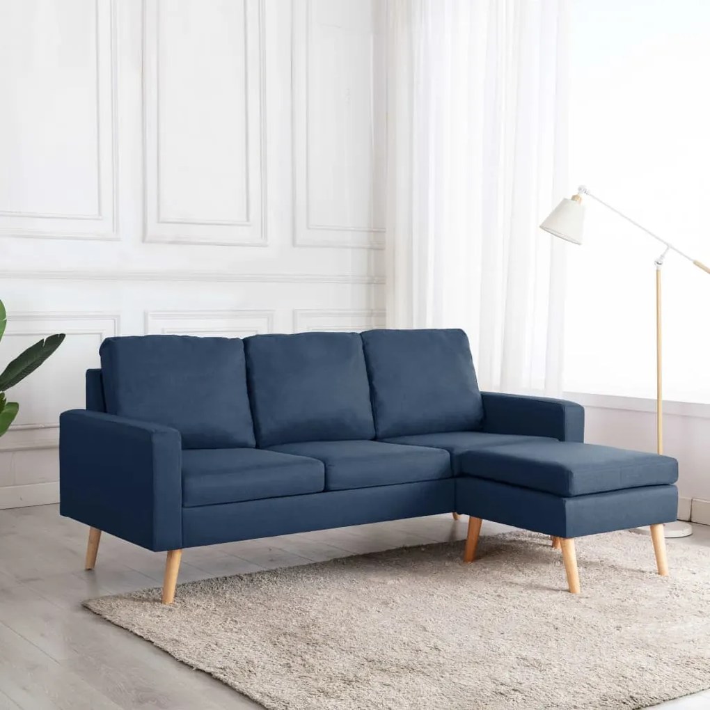 288727 vidaXL Sofá de 3 lugares com apoio de pés tecido azul