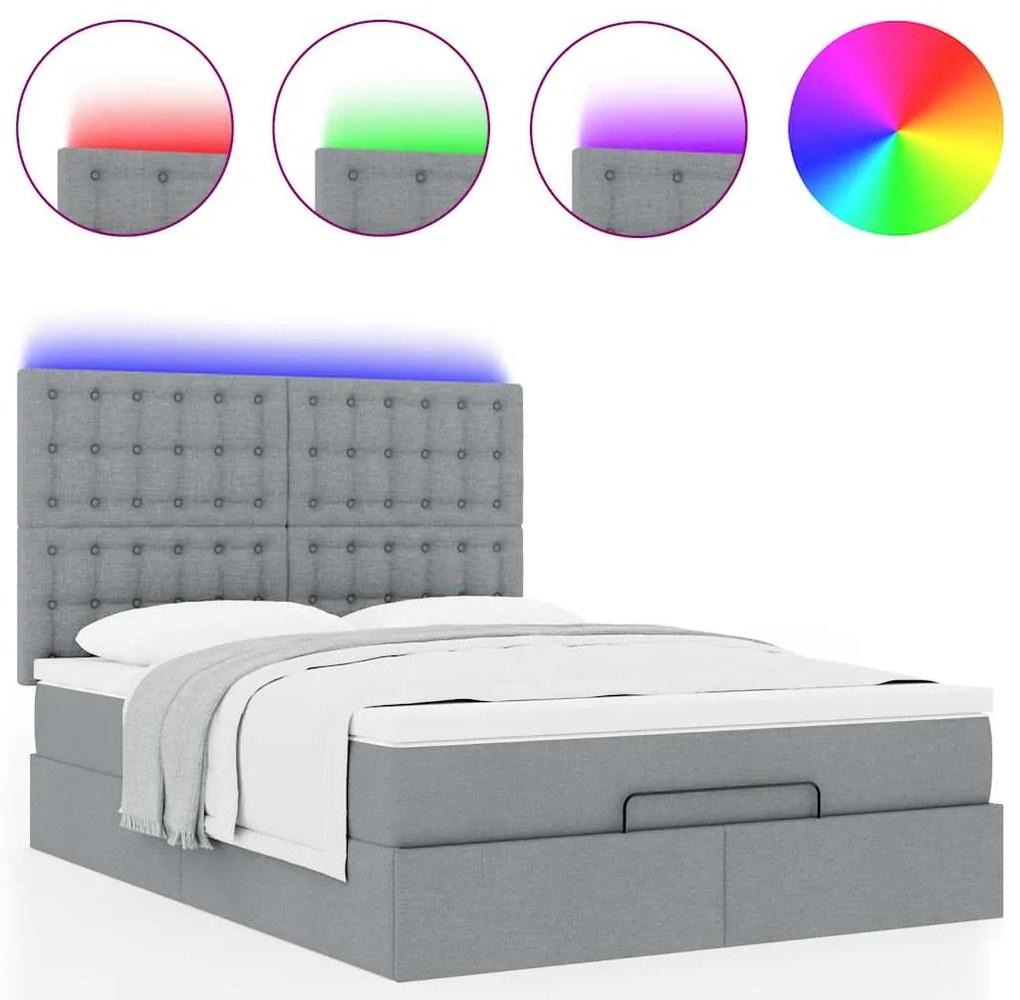 Estrutura de cama otomana com colchão 140x190 cm cinzento claro