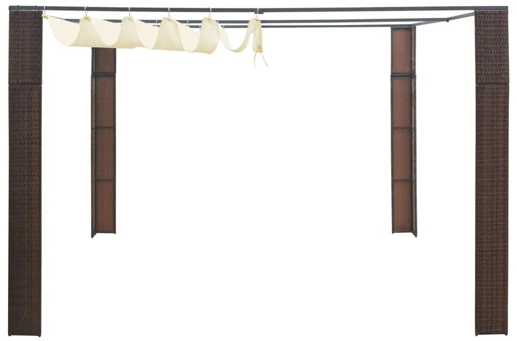 Gazebo com teto em vime PE 300x300x200 cm castanho e creme