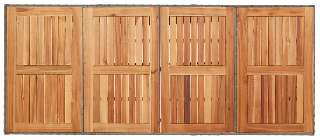 Mesa de jardim com tampo em acácia 190x80x75 cm vime PE cinza