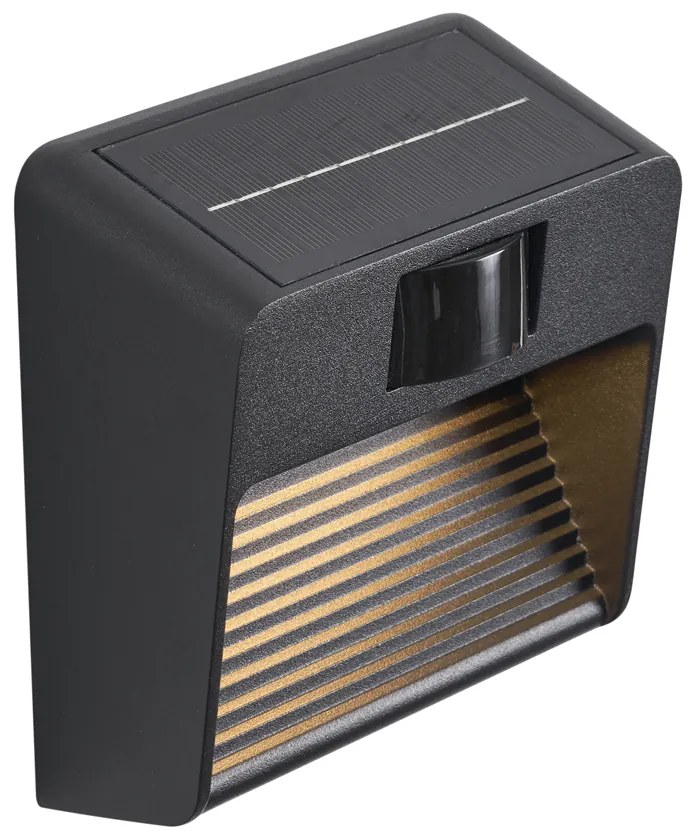 Candeeiro de parede preto com LED IP54 e sensor de movimento solar - Border Moderno