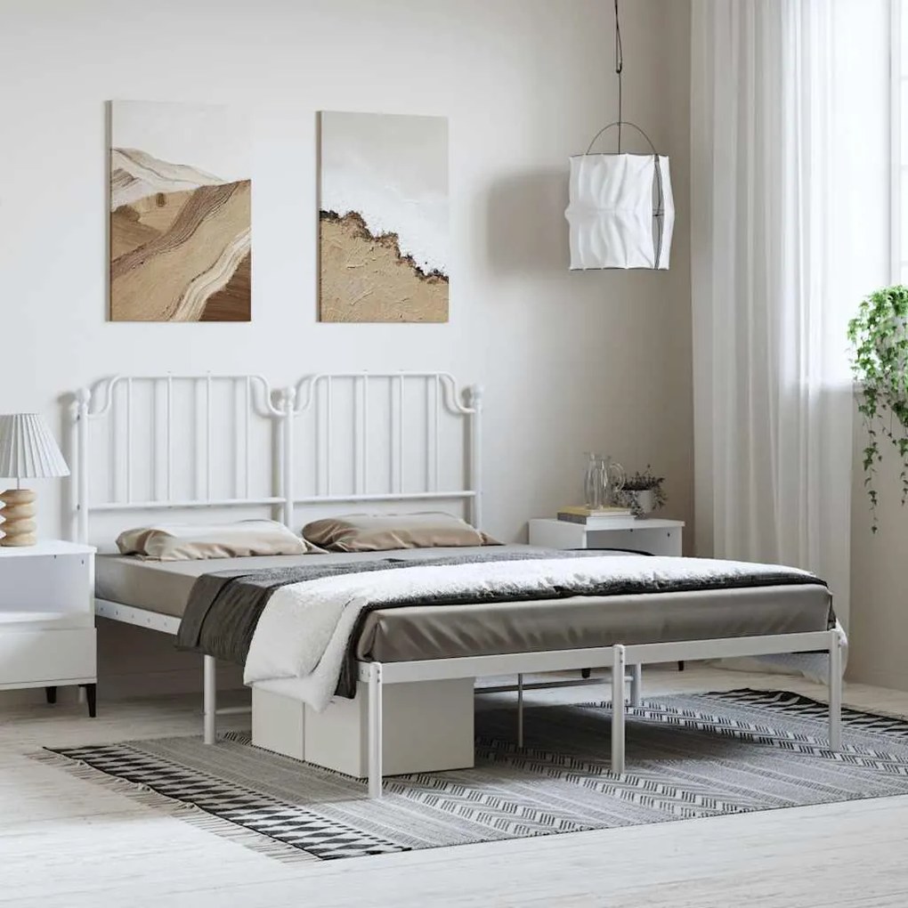 Estrutura de cama com cabeceira 135x190 cm metal branco