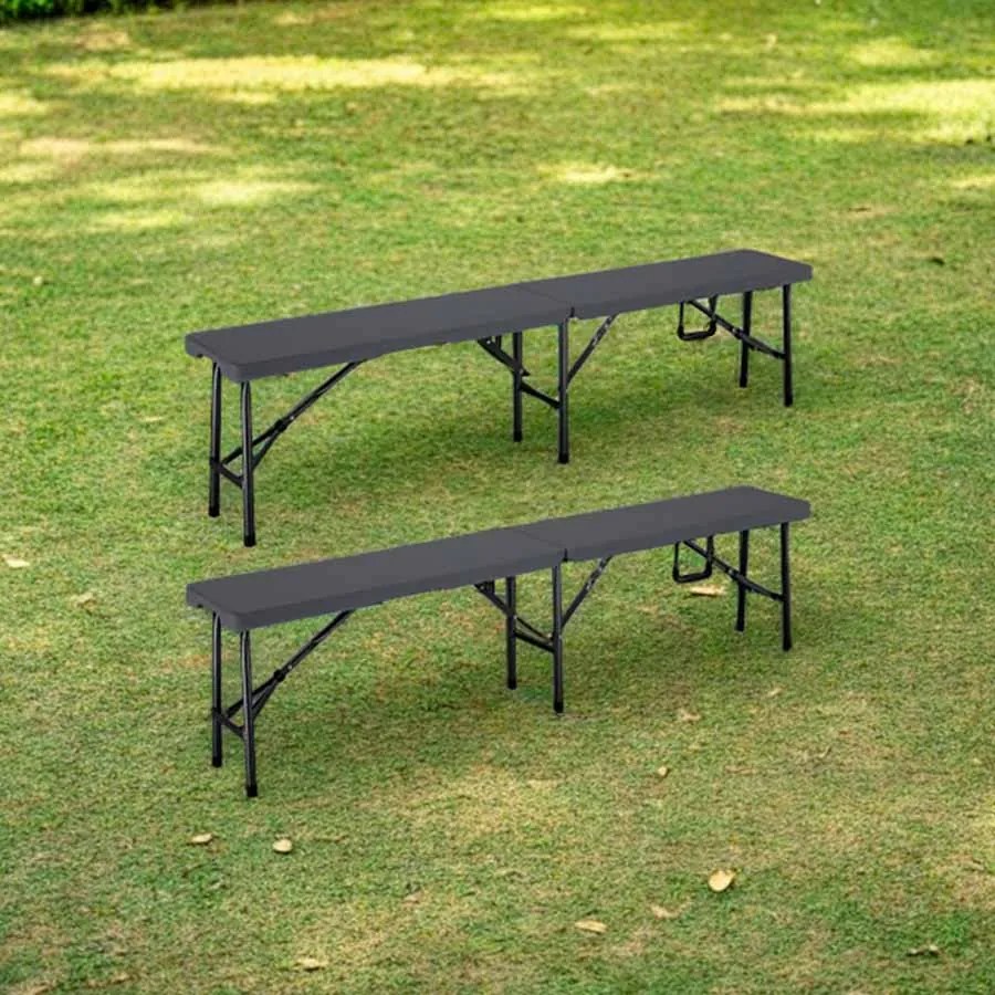 Conjunto de 2 bancos de jardim, campismo dobraveis em plástico 180cm antracite