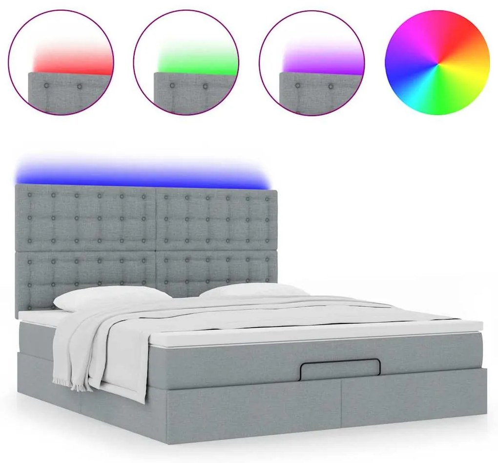 Estrutura cama otomana colchão 160x200 cm tecido cinzento claro
