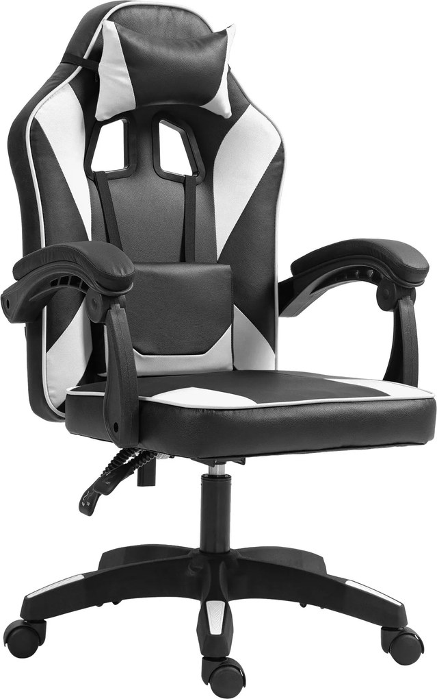 Cadeira de escritório em couro sintético preta e branca