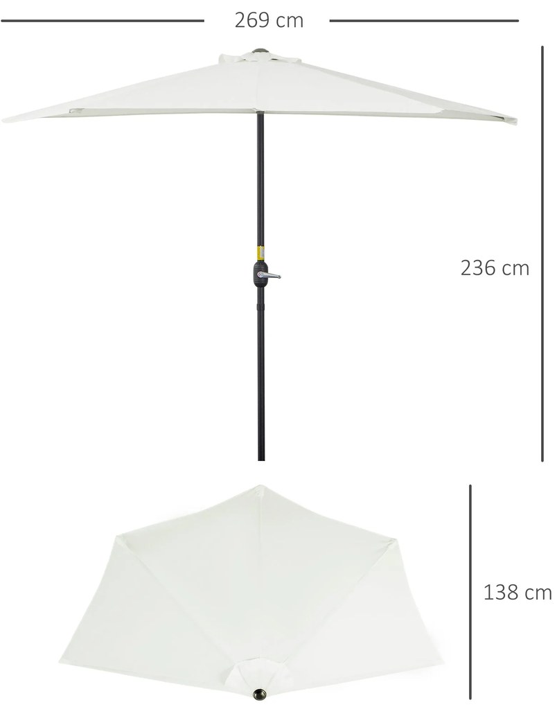 Chapéu de Sol Semicircular 269x138x236cm Chapéu de Sol à Manivela para