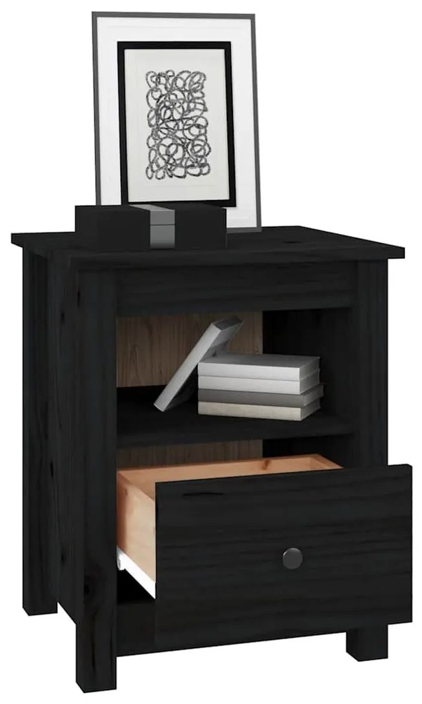 Mesa de cabeceira 40x35x49 cm madeira de pinho maciça preto