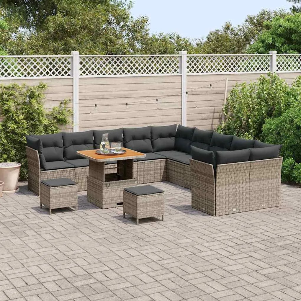 Conjunto de Sofá para Jardim com 13 Peças com Almofadas Cinza Rattan P