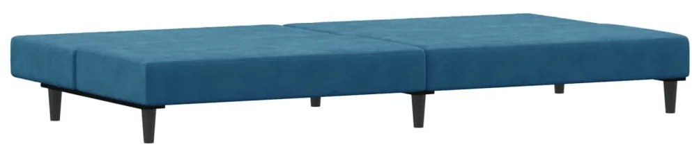 Sofá-cama 2 lugares c/ apoio de pés veludo azul