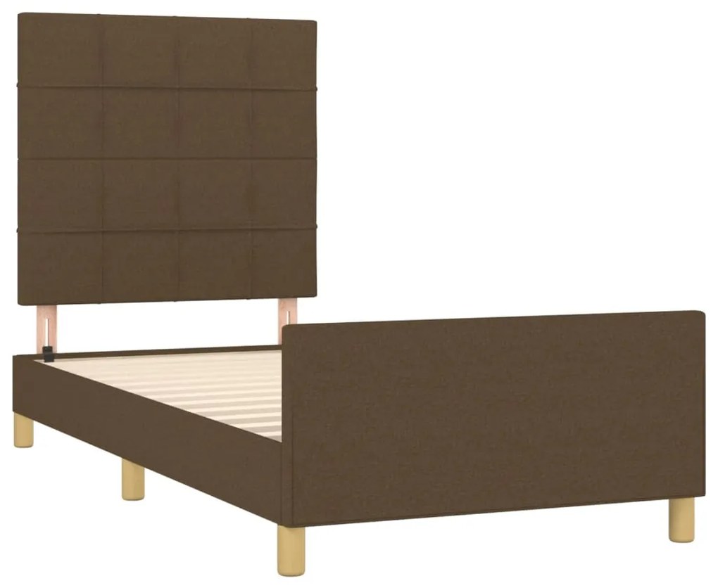 Estrutura de cama sem colchão 90x190 cm tecido castanho-escuro