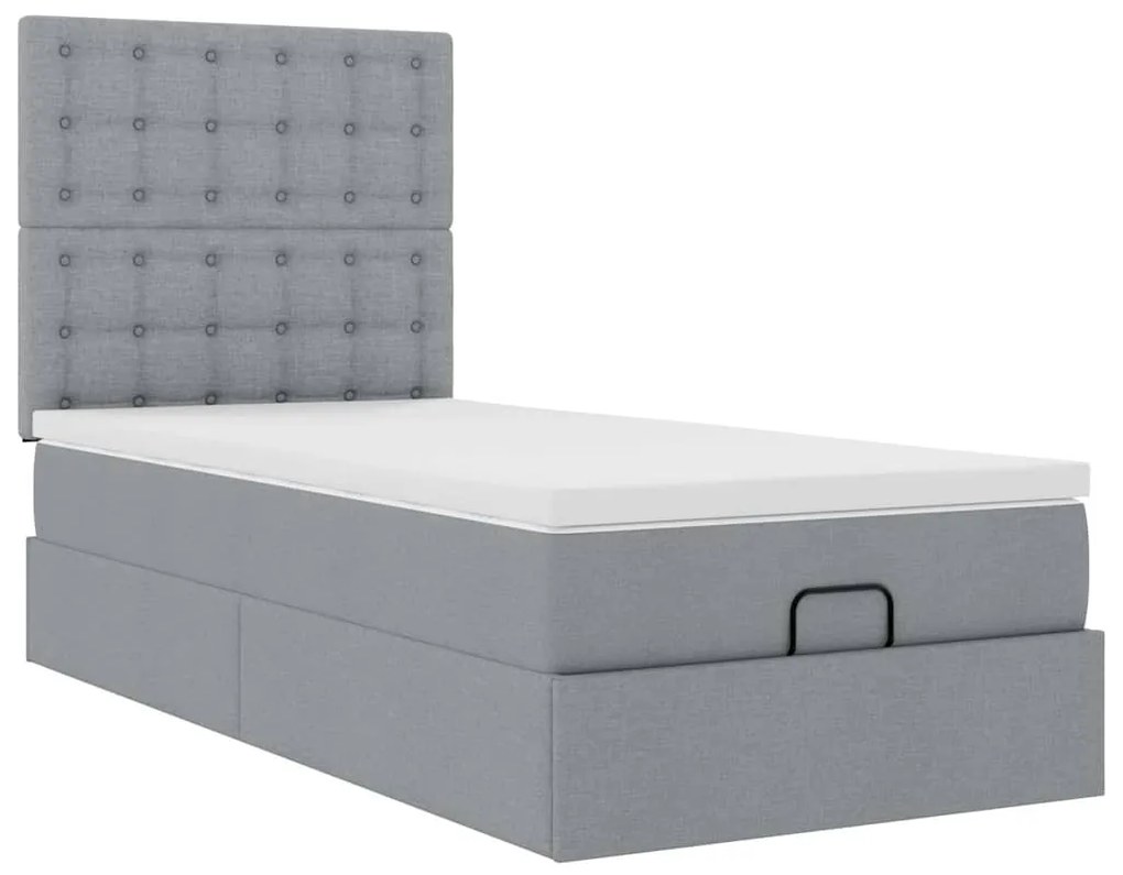 Cama Otomana com colchão & LEDs 90x200 cm tecido cinzento claro