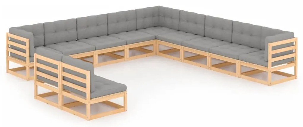 11 pcs conjunto lounge de jardim c/ almofadões pinho maciço