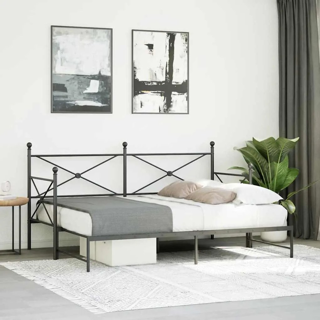 Cama de dia com gavetão sem colchão 80x200 cm aço preto