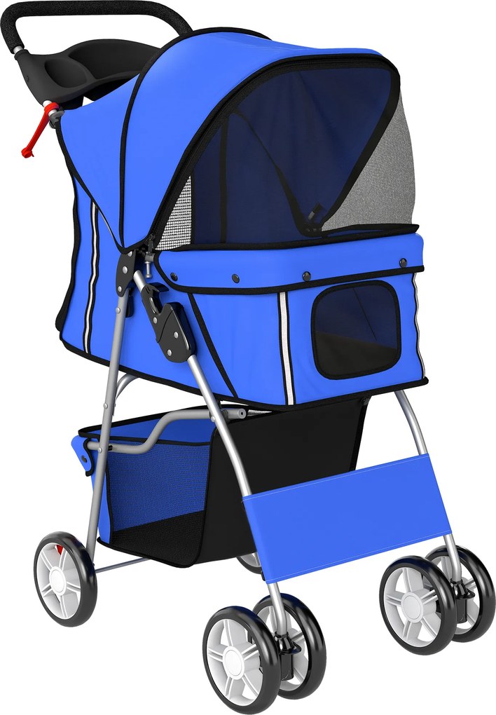 PawHut Carrinho para Cães Pequenos com Cesta de Armazenamento Suportes para Copos Rodas e Almofada Lavável 77x44x102 cm Azul | Aosom Portugal