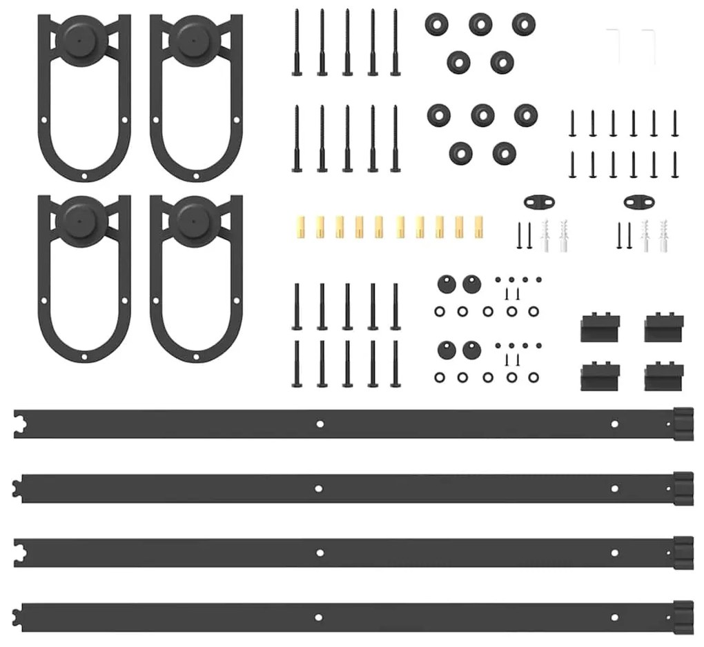 Kit de ferragens para porta deslizante 183 cm aço preto